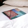 60" X 90" Blue Brown and Green Kantha Cotton Patchwork Throw Blanket with Embroidery