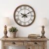19" Whitewash Brown Round Modern Farm Wall Clock