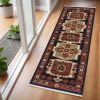 6' Blue Red Machine Woven Medallions Indoor Runner Rug