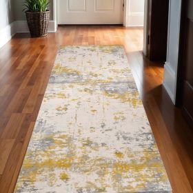 10' Gold Abstract Dhurrie Runner Rug
