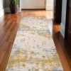 15' Gold Abstract Dhurrie Runner Rug