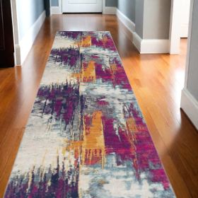 20' Runner Gray and Ivory Abstract Runner Rug