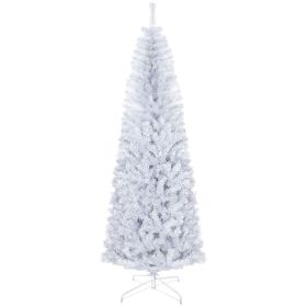 7 FT Artificial Christmas Tree, Pencil Xmas Tree with Lights, Stand, 818 Tips, Holiday Home Indoor Decoration for Party, White