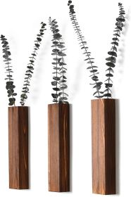 Wooden Wall Planter Set of 3 - Modern Home Decor for Living Room, Bedroom, Bathroom - Walnut Finish Planter for Dried Flowers, Faux Greenery