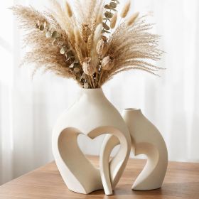 White Vases for Decor, Heart Shaped Ceramic Vase Set of 2, Nordic Heart Shaped Vases
