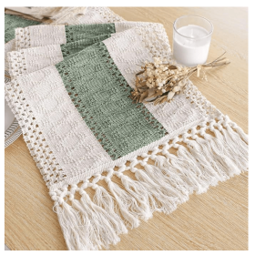 Sage Green Table Runner 72 Inches Long with Tassels Boho for Easter Home Decor Rustic Macrame Farmhouse Table Cover for Srping Party Bohemian Bri