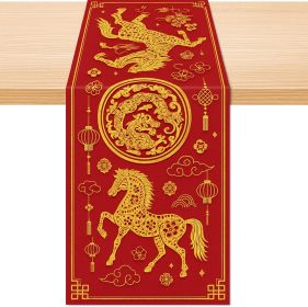13x72 Inch 2026 Lunar New Year Horse Decorations Chinese New Year Horse Table Runner Linen Printed Cover Runner Kitchen Dining Table Decoration f