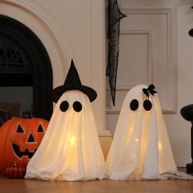 Light Up Halloween Scary Ghost Decorations, Set of 2 DIY Spooky Crafts for Indoor Home Mantel Shelf & Tabletop Decor White
