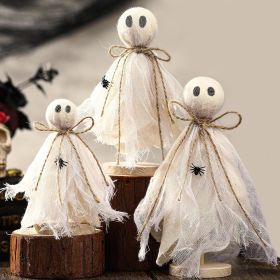 3 Pcs Halloween Decorations Indoor Primitive Halloween Ghost on Wooden Stand Spooky Ghost Tiered Tray Decor Rustic Table Centerpiece for Home Off