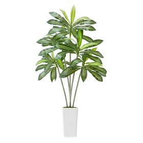 Artificial Dracaena Tree 6 ft, Fake Palm Tropical Plants with White Tall Planter, Faux Floor Silk Plant in Pot