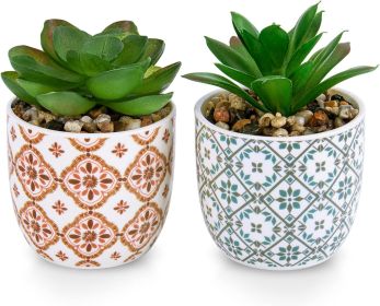 Artificial Plants Succulent Flowers in Ceramic Planter 2 Pack Small Fake Plants Potted for Home Office Desk Decor Farmhouse Living Room Bedroom S