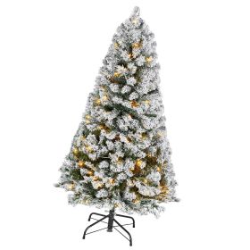 Christmas Tree, 4ft Prelit Flocked Artificial Tree, Full Holiday Xmas Deco Trees with 120 Warm White LED Lights