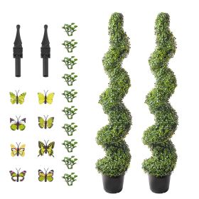 Artificial Boxwood Topiary Tree, 60 inch Tall (2 Pieces), Spiral Faux Topiary Trees, Faux Plant w/ Extra Leaves & Pot & Small Decoration