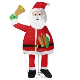 6FT Lighted Santa Claus Holding Bell Christmas Yard Decorations, Pre-lit Pull Up Santa with 200 Warm White LEDs