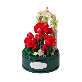Rose Music Box Building Blocks Set - Transparent Cover with Rotating Base, DIY Gift for Adults, Romantic Home Decor, Plays Classic Melodies