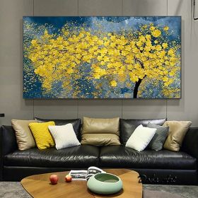 Modern Oil Painting Handmade on Canvas Golden Yellow Rich Tree Flower Plant Canvas Art Painting Canvas Home Living Room Bedroom Luxurious Decorat (Style: 01, size: 70x140cm)