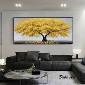 Oil Painting 100% Handmade Hand Painted Wall Art On Canvas Yellow Tree Plant Horizontal Abstract Modern Home Living Room Bedroom Luxurious Decora (Style: 01, size: 90X120cm)