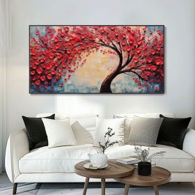 Hand Painted Red Tree Texture Art Abstract Canvas Oil Painting Original Landscape Plant Artwork Modern Stylish Wall Decor Gift For Her New Home (Style: 01, size: 140x280cm)